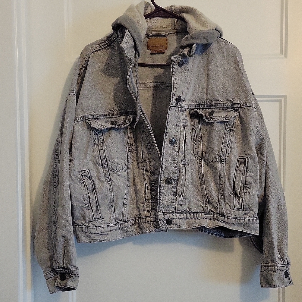 American Eagle Outfitters Gray Hooded Denim Jacket